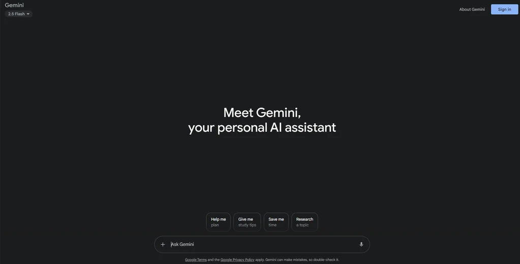 Screenshot of Gemini.google.com homepage
