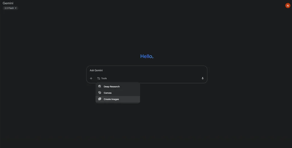 Close-up of the image icon in Gemini's chat interface with red arrow pointing to it