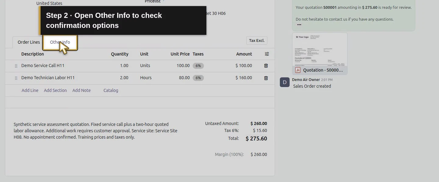 Video action 2: Open Other Info to check confirmation options. The actual target is highlighted in gold.