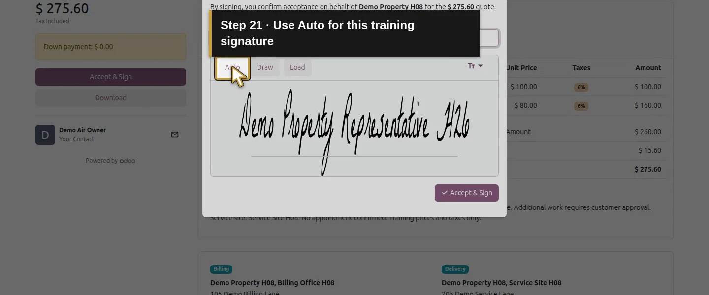 Video action 21: Use Auto for this training signature. The actual target is highlighted in gold.