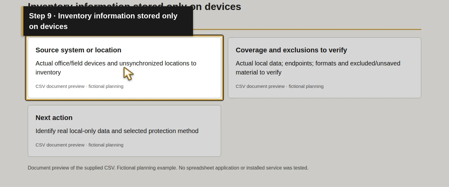 Worksheet field 9: Inventory information stored only on devices. The actual target is highlighted in gold.