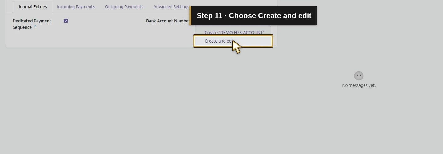 Step 11: Choose Create and edit. The actual Odoo control is highlighted in gold.