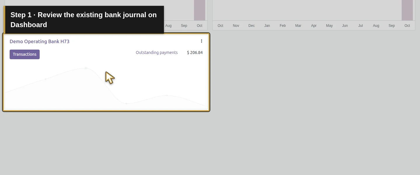 Action 1: Review the existing bank journal on Dashboard. The actual target is highlighted in gold.