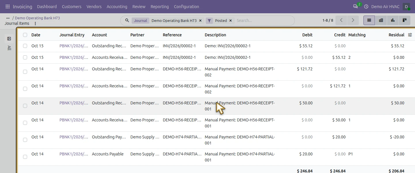 Action 17: Review eight lines for four recorded payments. The actual target is highlighted in gold.
