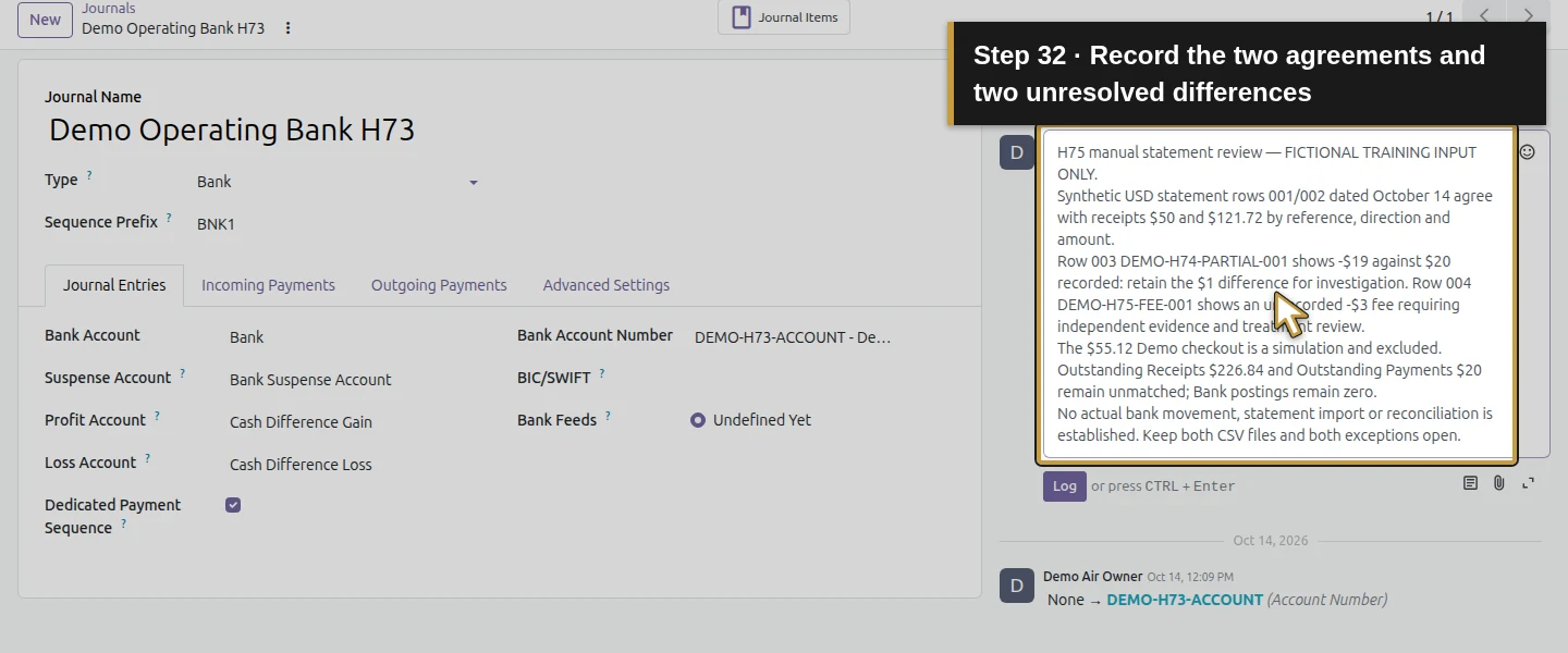 Action 32: Record the two agreements and two unresolved differences. The actual target is highlighted in gold.