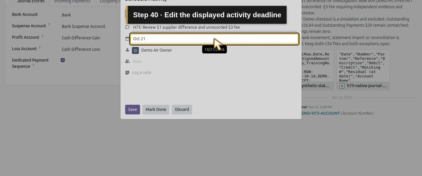 Action 40: Edit the displayed activity deadline. The actual target is highlighted in gold.