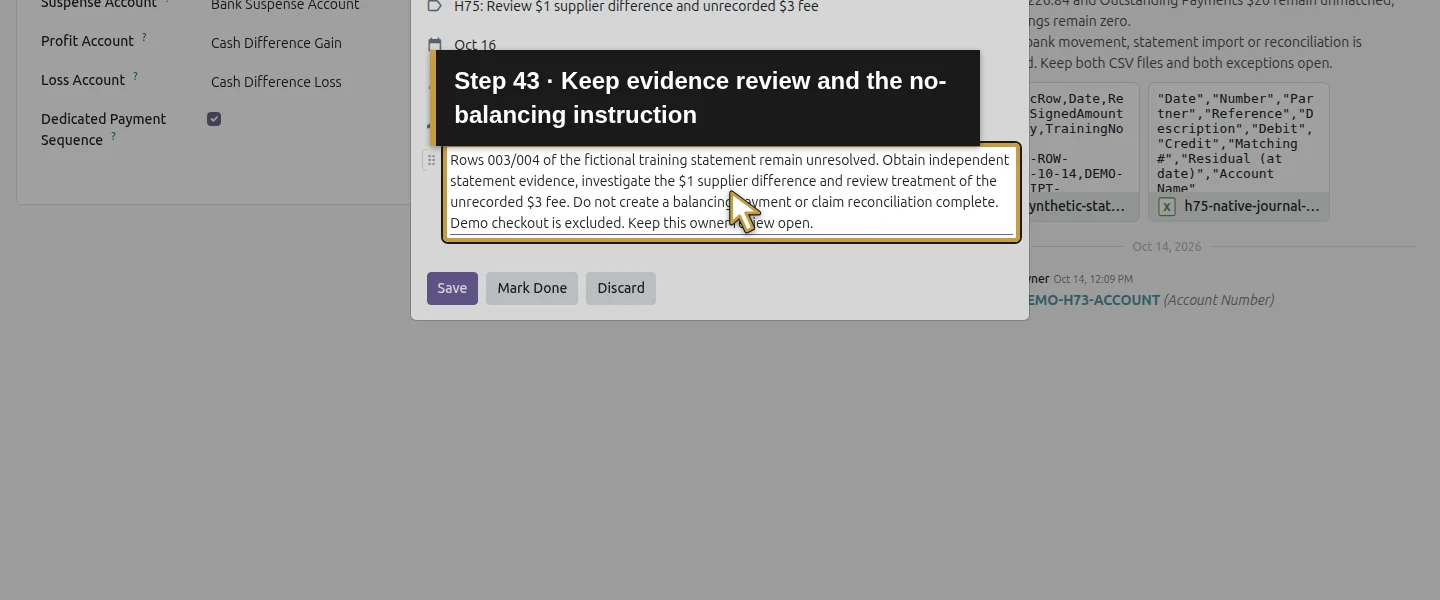 Action 43: Keep evidence review and the no-balancing instruction. The actual target is highlighted in gold.