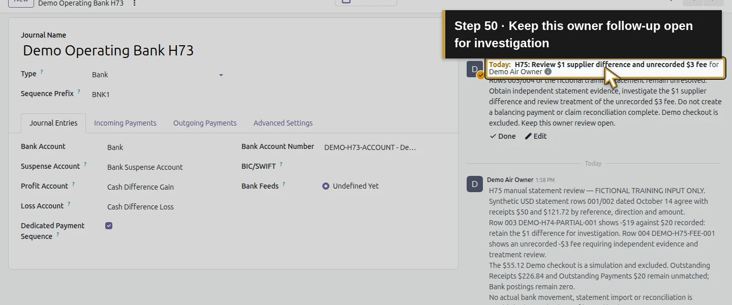 Action 50: Keep this owner follow-up open for investigation. The actual target is highlighted in gold.