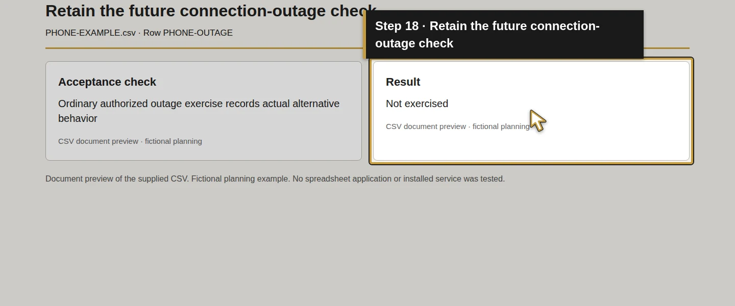 Worksheet field 18: Retain the future connection-outage check. The actual target is highlighted in gold.