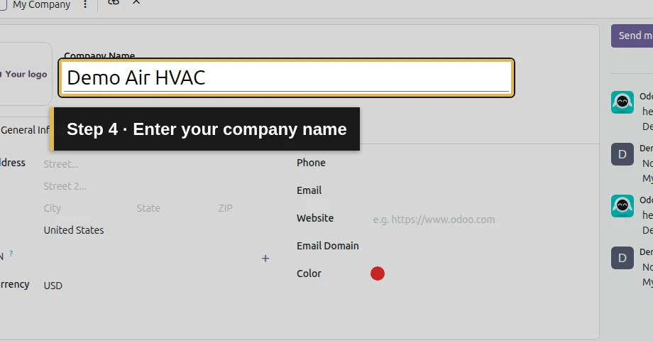 Step 4: Enter your company name. The exact control is outlined in gold.