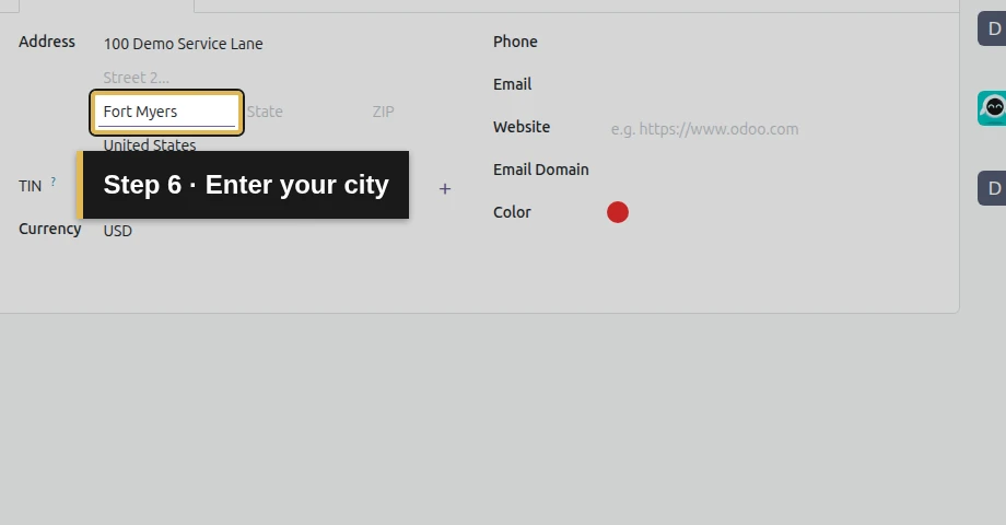 Step 6: Enter your city. The exact control is outlined in gold.