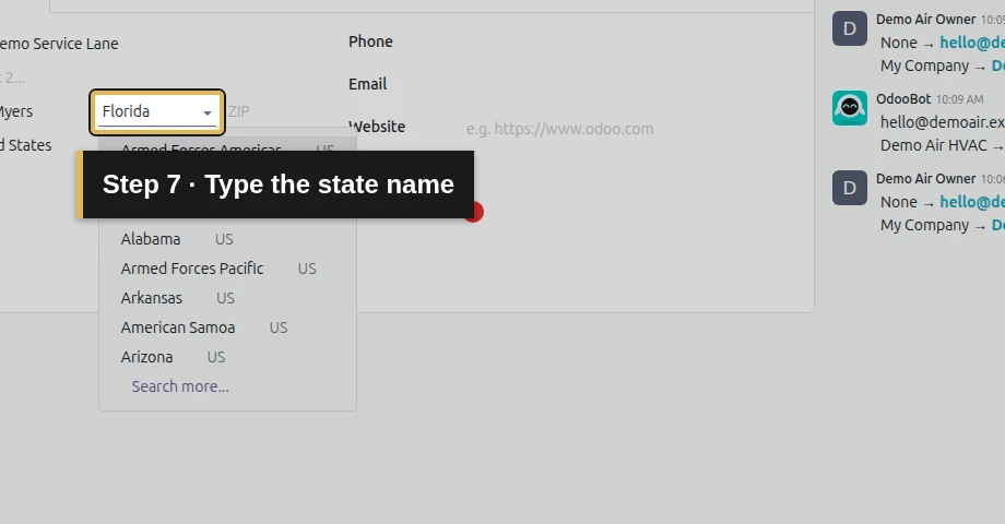 Step 7: Type the state name. The exact control is outlined in gold.
