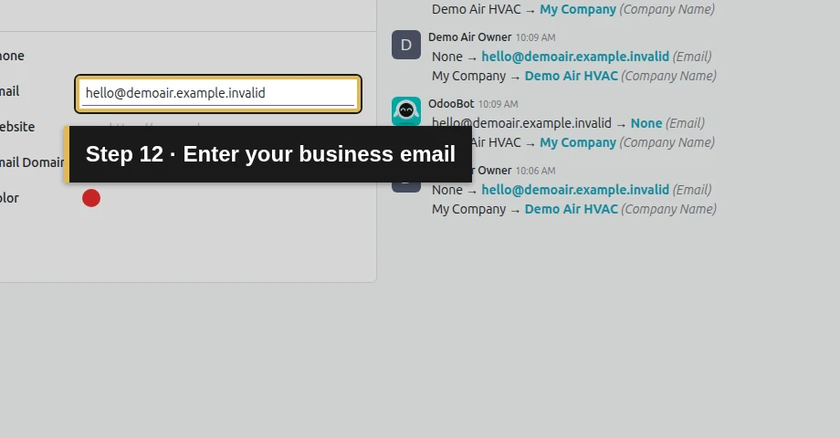 Step 12: Enter your business email. The exact control is outlined in gold.