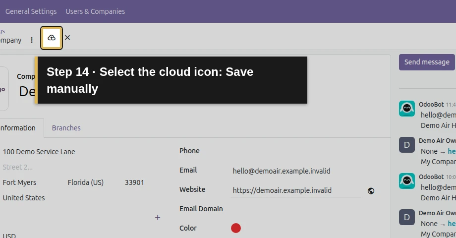 Step 14: Select the cloud icon: Save manually. The exact control is outlined in gold.