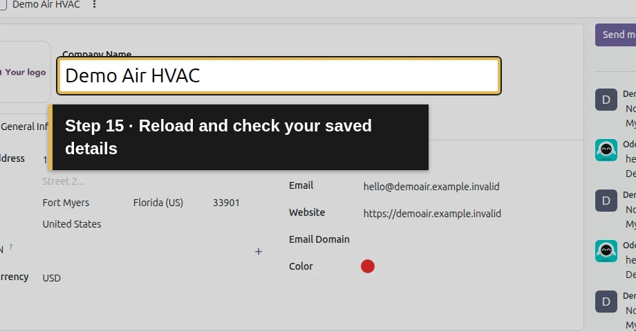 Step 15: Reload and check your saved details. The exact control is outlined in gold.
