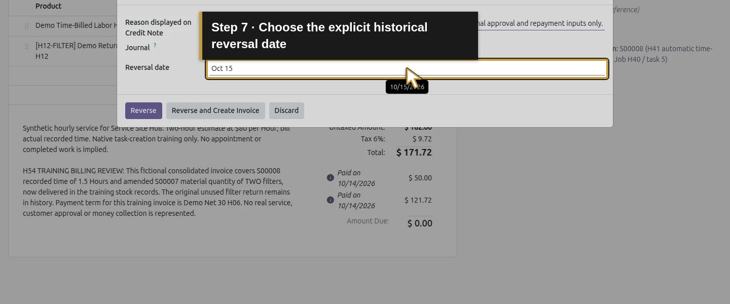 Action 7: Choose the explicit historical reversal date. The actual target is highlighted in gold.
