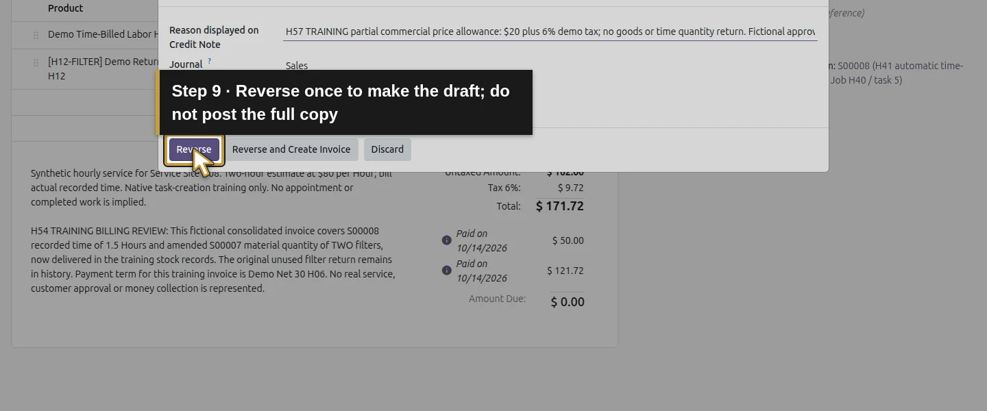 Action 9: Reverse once to make the draft; do not post the full copy. The actual target is highlighted in gold.