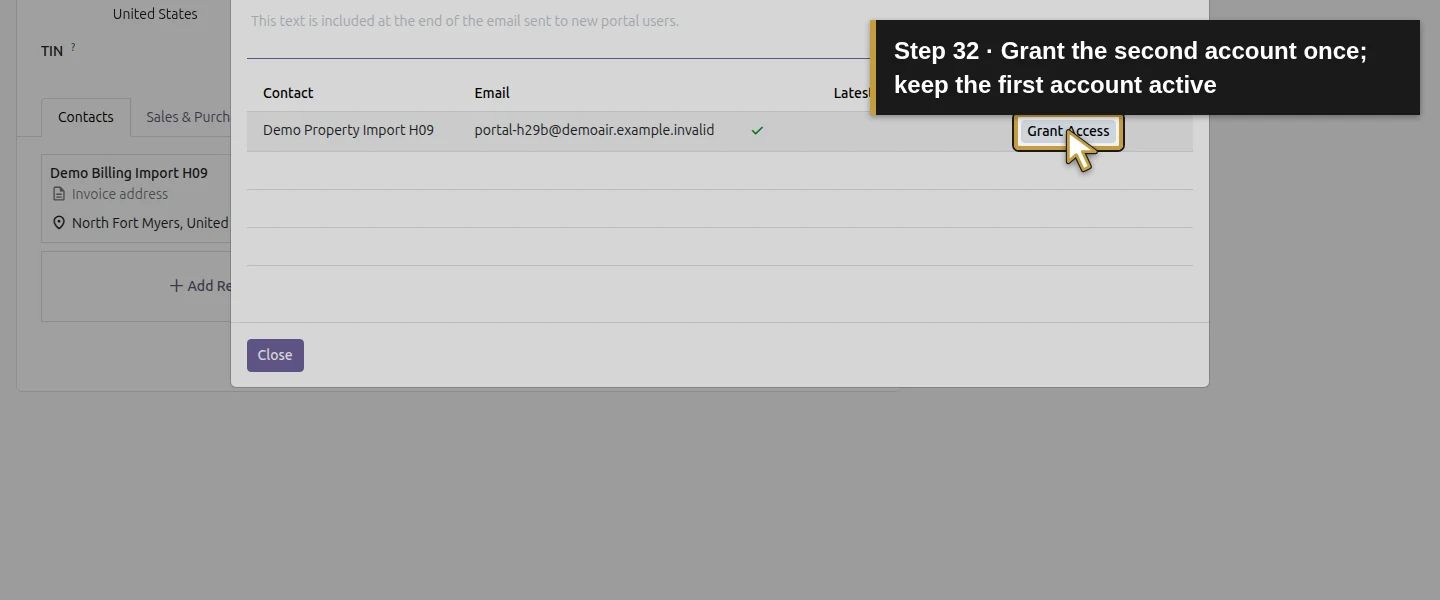 Action 32: Grant the second account once; keep the first account active. The actual target is highlighted in gold.
