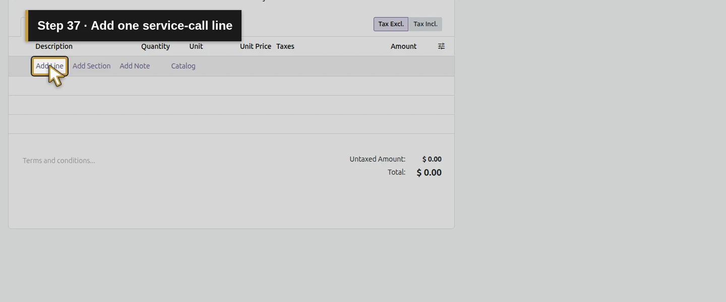 Action 37: Add one service-call line. The actual target is highlighted in gold.