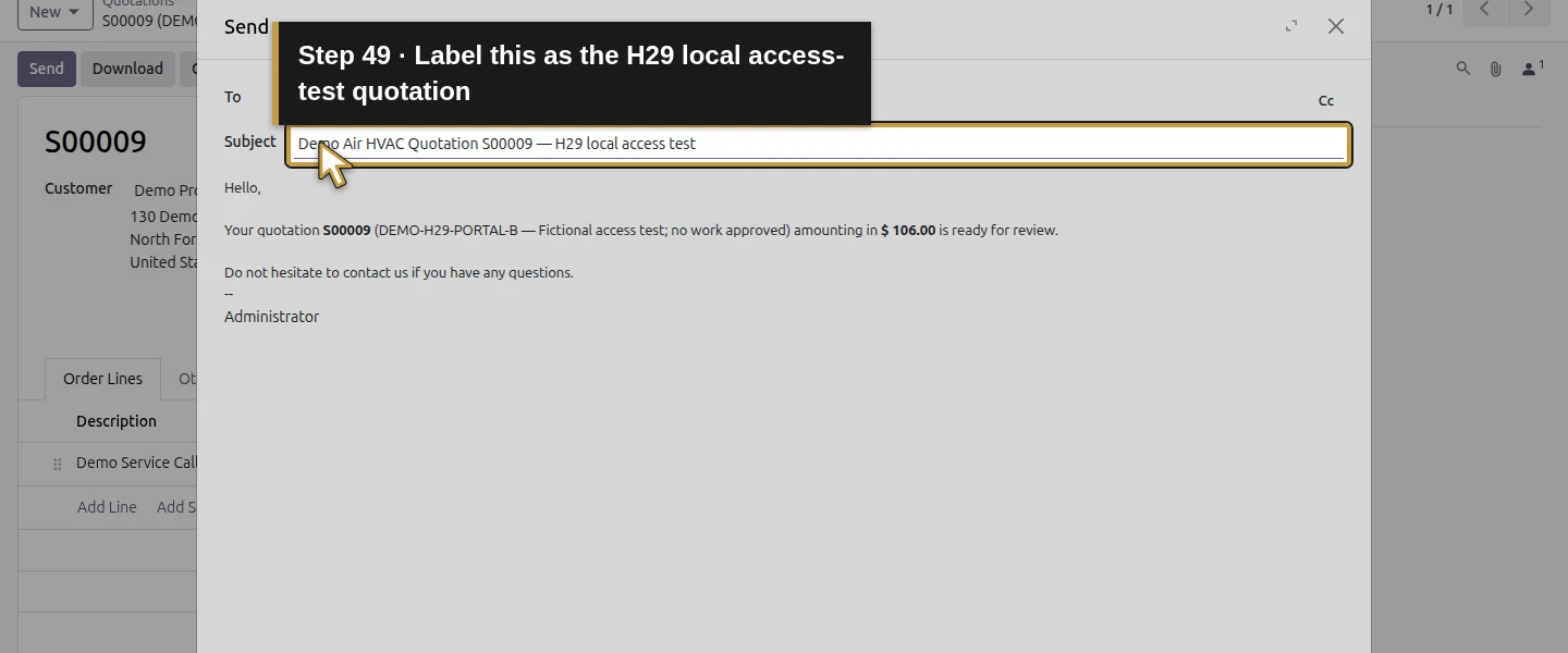 Action 49: Label this as the H29 local access-test quotation. The actual target is highlighted in gold.
