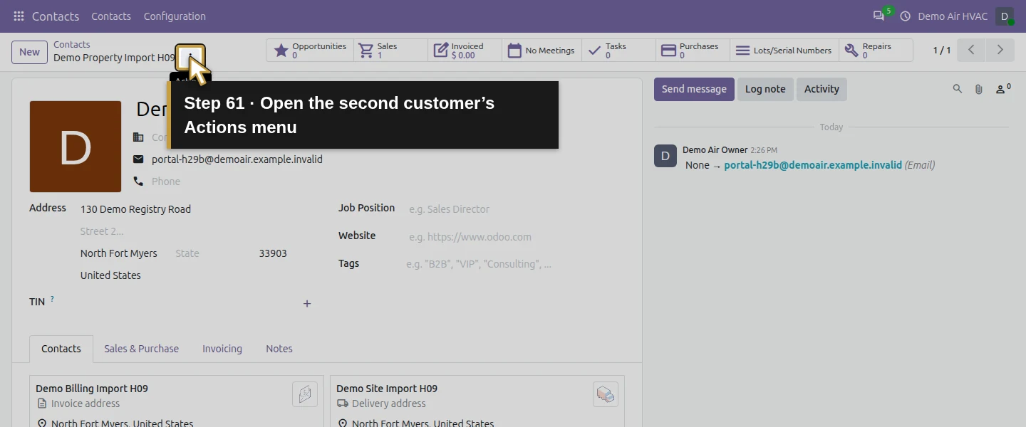 Action 61: Open the second customer’s Actions menu. The actual target is highlighted in gold.
