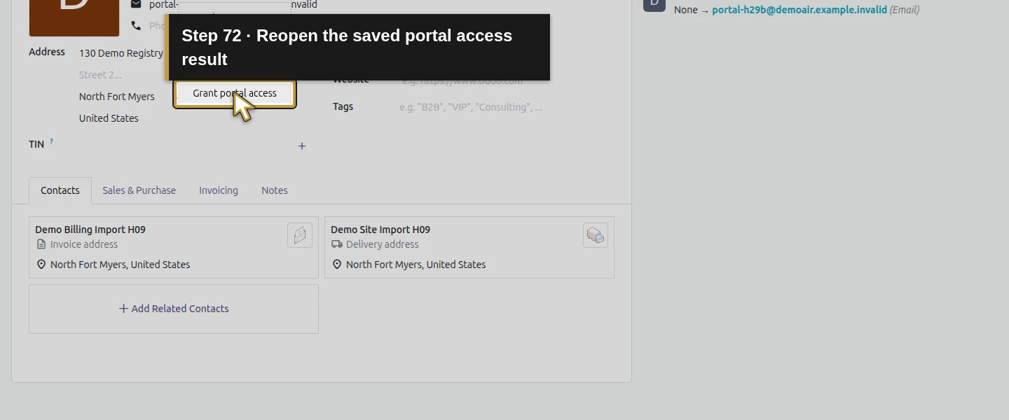 Action 72: Reopen the saved portal access result. The actual target is highlighted in gold.