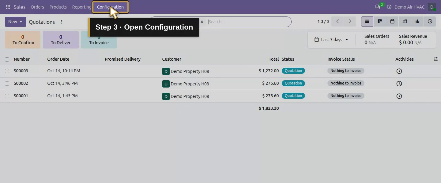 Action 3: Open Configuration. The actual target is highlighted in gold.