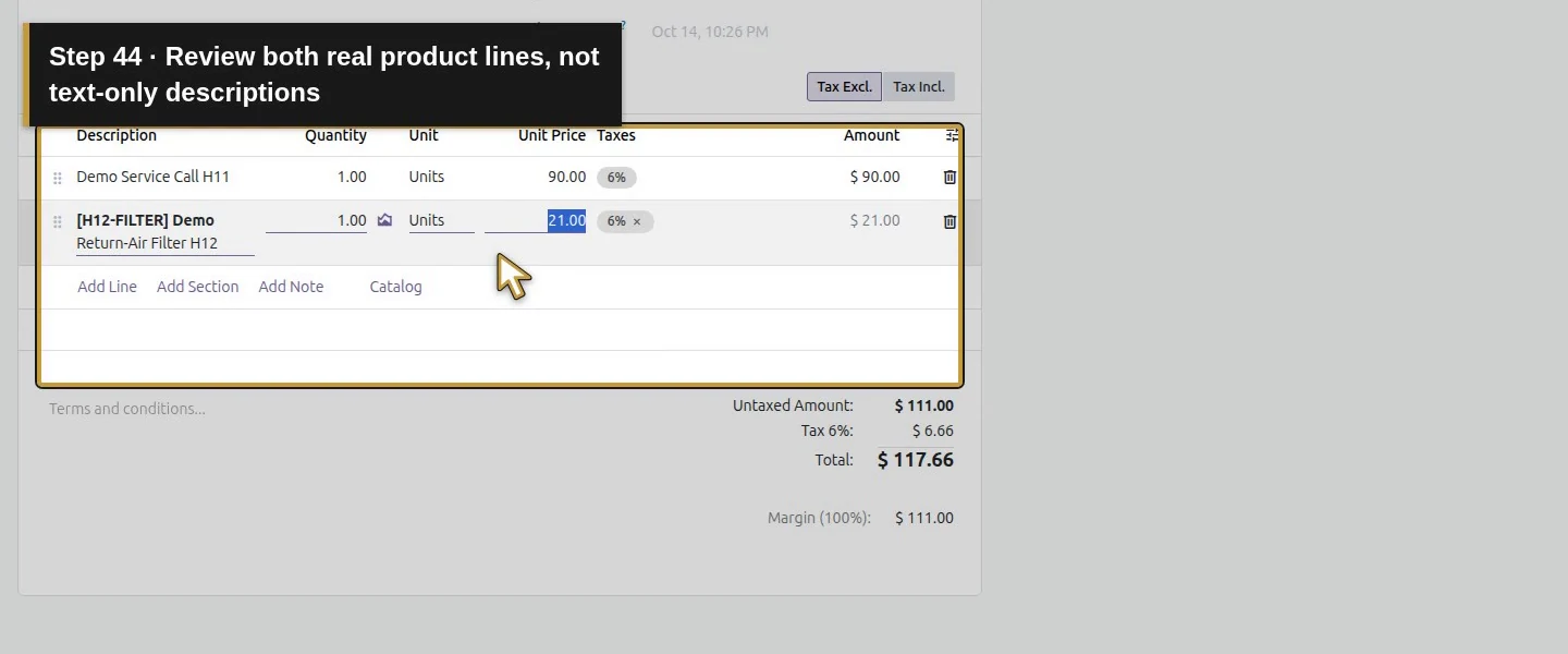 Action 44: Review both real product lines, not text-only descriptions. The actual target is highlighted in gold.
