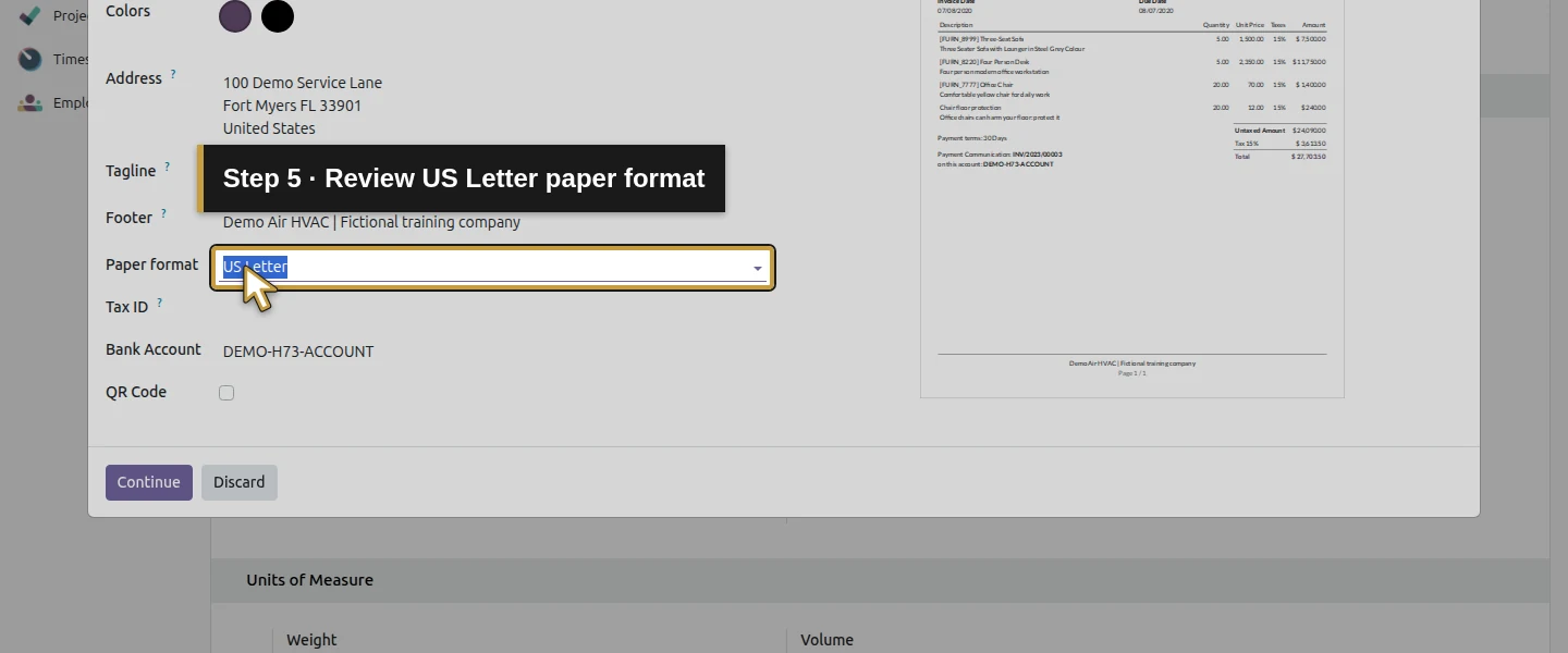 Video action 5: Review US Letter paper format. The actual target is highlighted in gold.