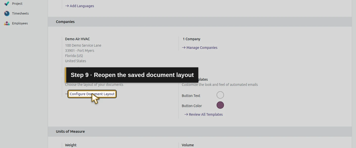 Video action 9: Reopen the saved document layout. The actual target is highlighted in gold.