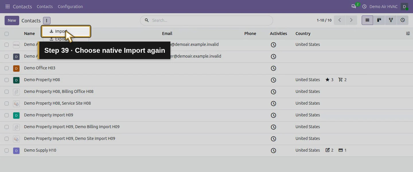 Action 39: Choose native Import again. The actual target is highlighted in gold.