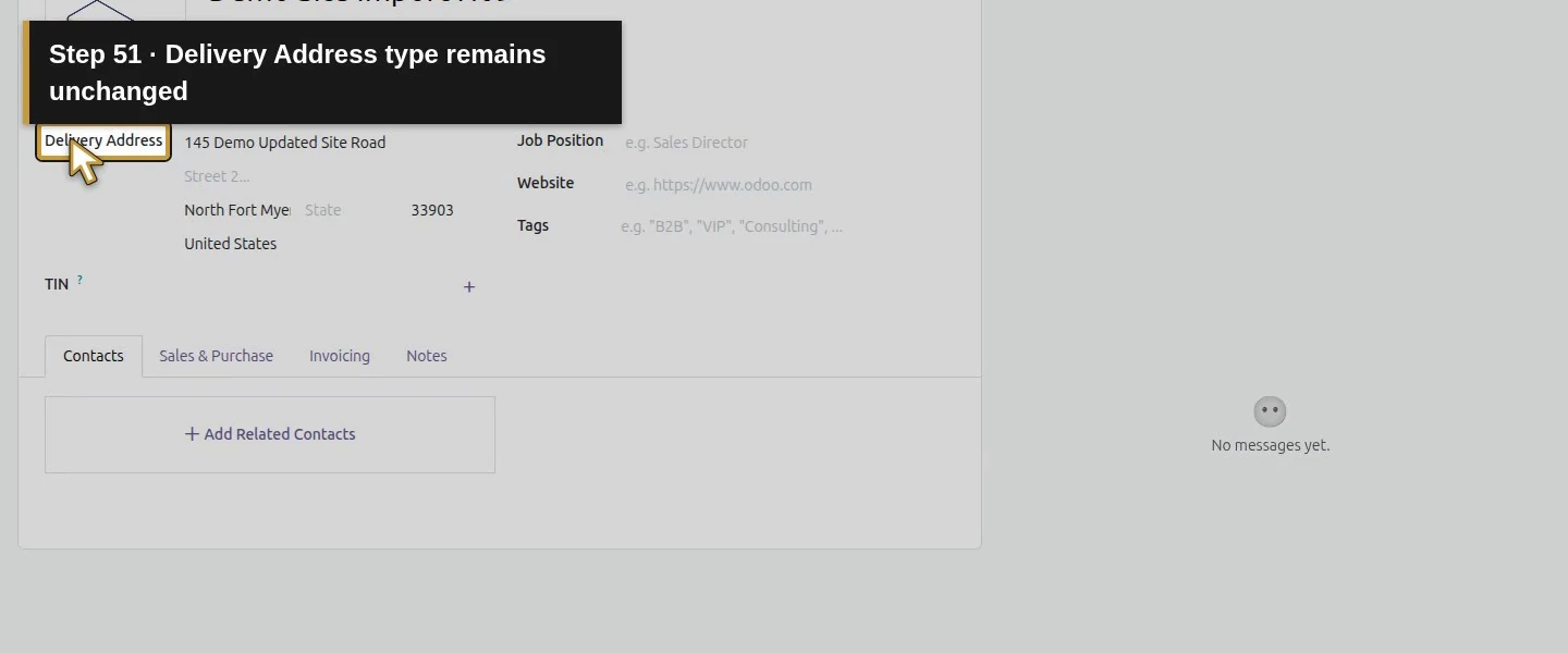 Action 51: Delivery Address type remains unchanged. The actual target is highlighted in gold.