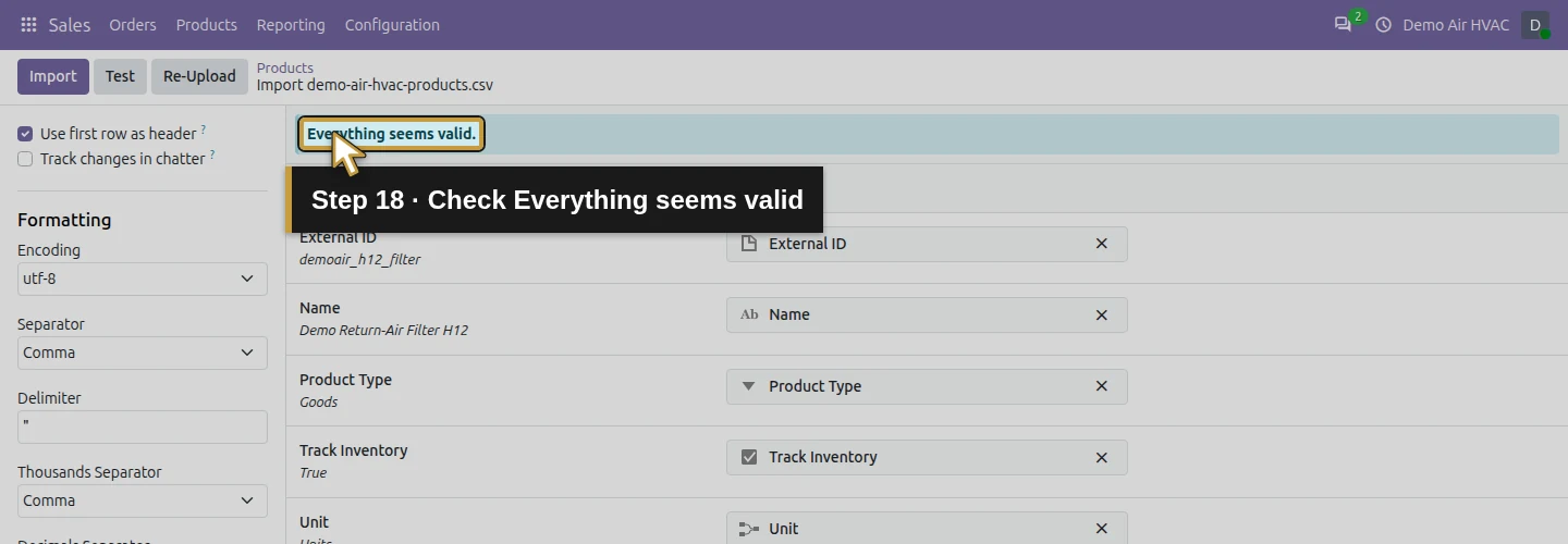 Step 18: Check Everything seems valid. The actual Odoo control is highlighted in gold.