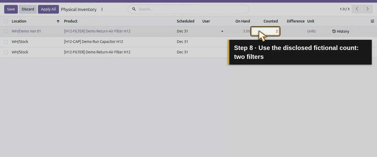 Action 8: Use the disclosed fictional count: two filters. The actual target is highlighted in gold.