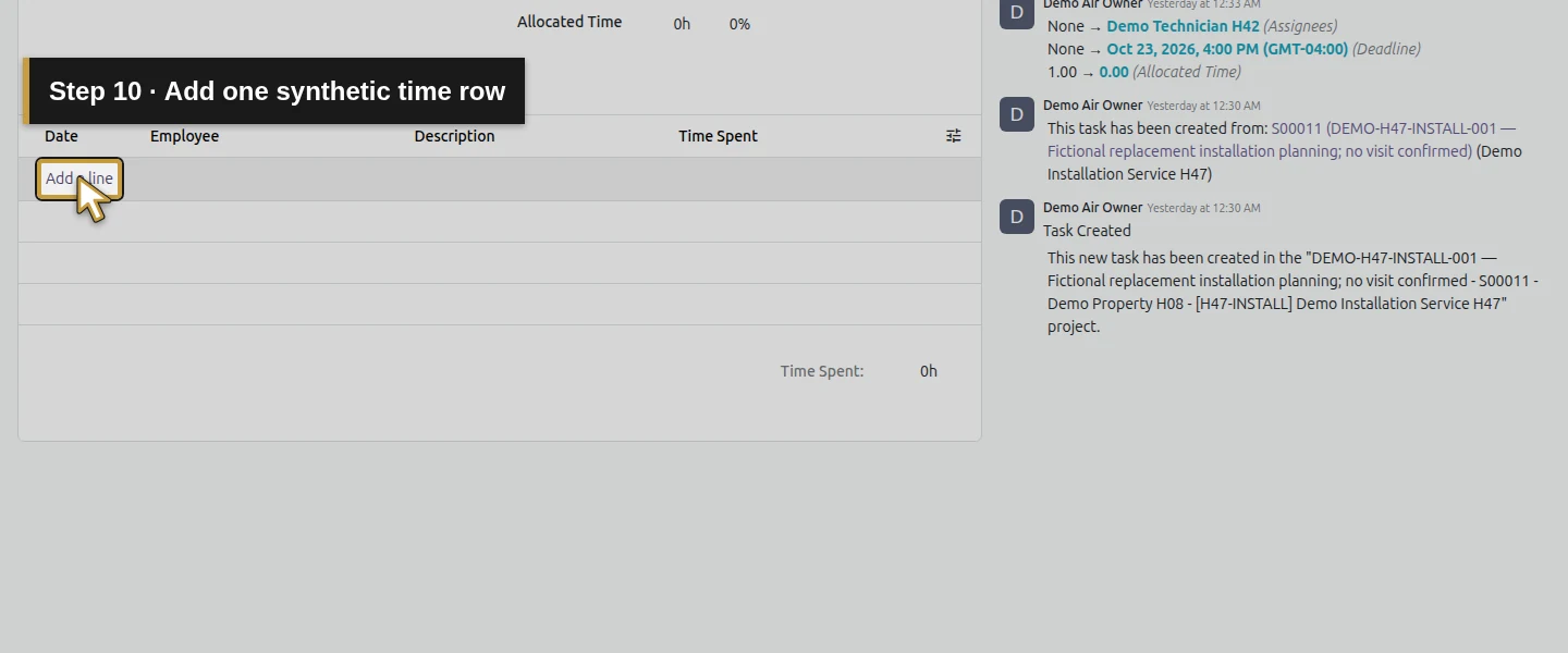 Action 10: Add one synthetic time row. The actual target is highlighted in gold.