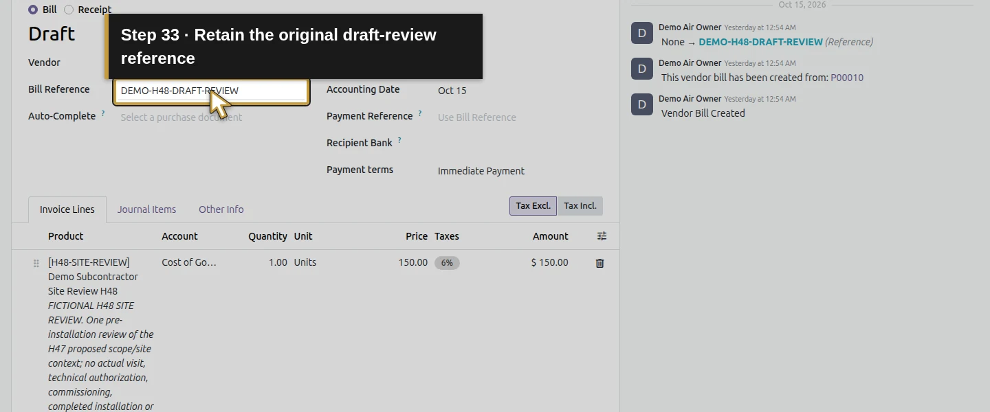 Action 33: Retain the original draft-review reference. The actual target is highlighted in gold.