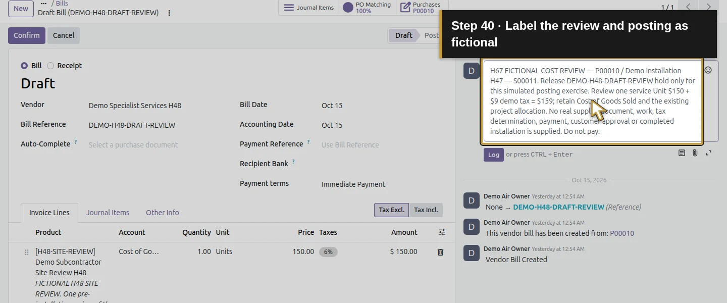 Action 40: Label the review and posting as fictional. The actual target is highlighted in gold.