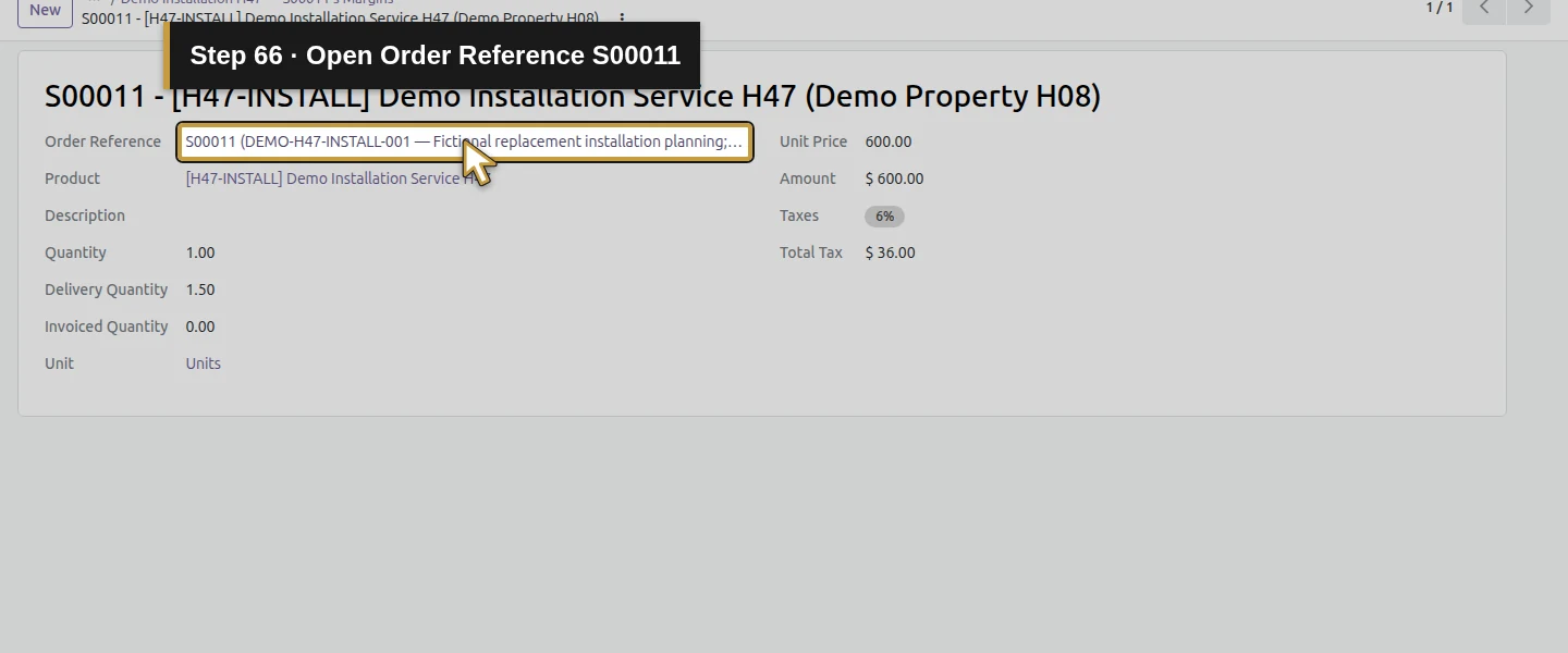 Action 66: Open Order Reference S00011. The actual target is highlighted in gold.