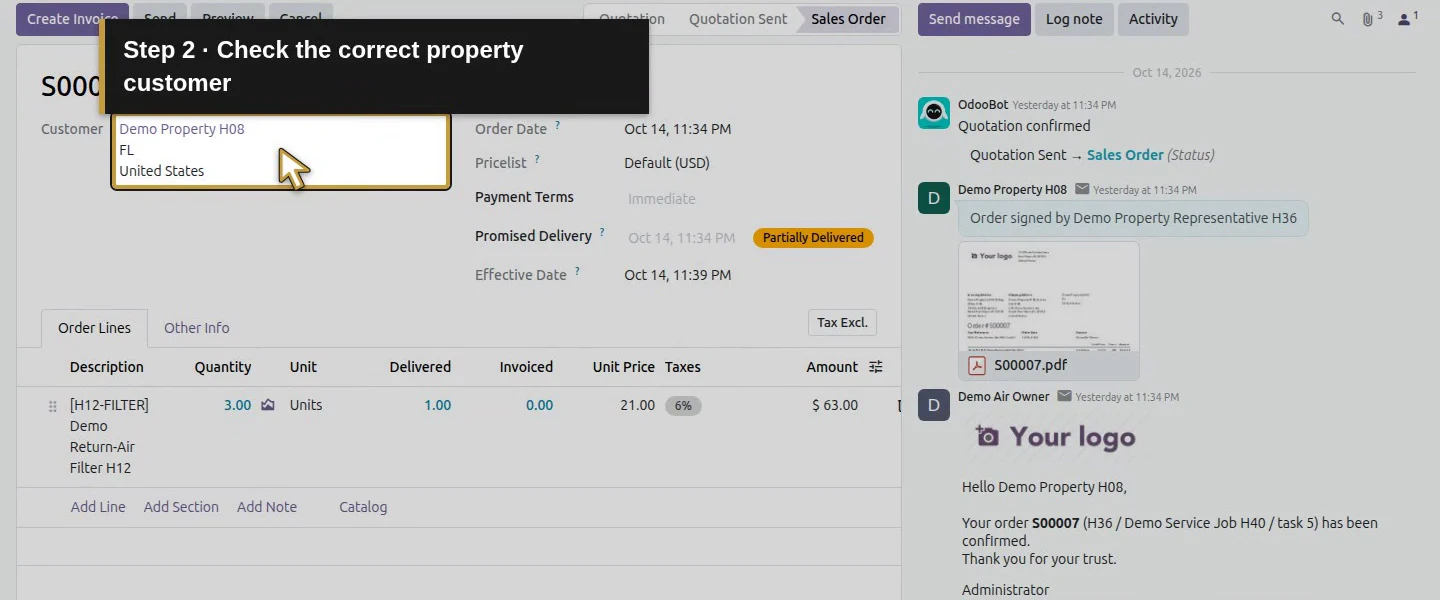 Action 2: Check the correct property customer. The actual target is highlighted in gold.