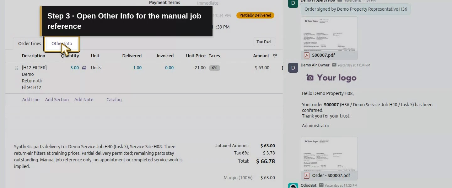 Action 3: Open Other Info for the manual job reference. The actual target is highlighted in gold.
