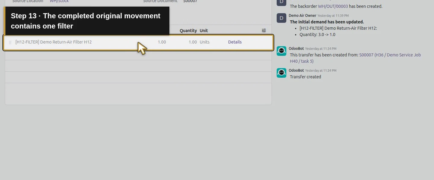 Action 13: The completed original movement contains one filter. The actual target is highlighted in gold.