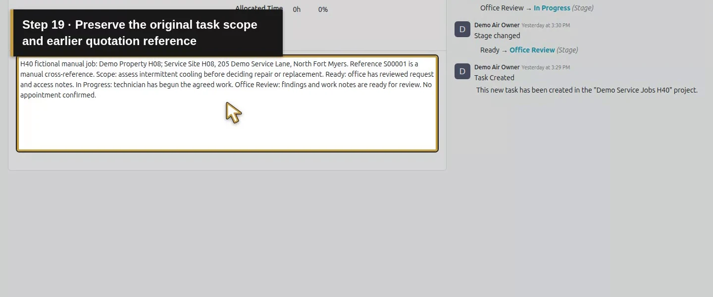 Action 19: Preserve the original task scope and earlier quotation reference. The actual target is highlighted in gold.