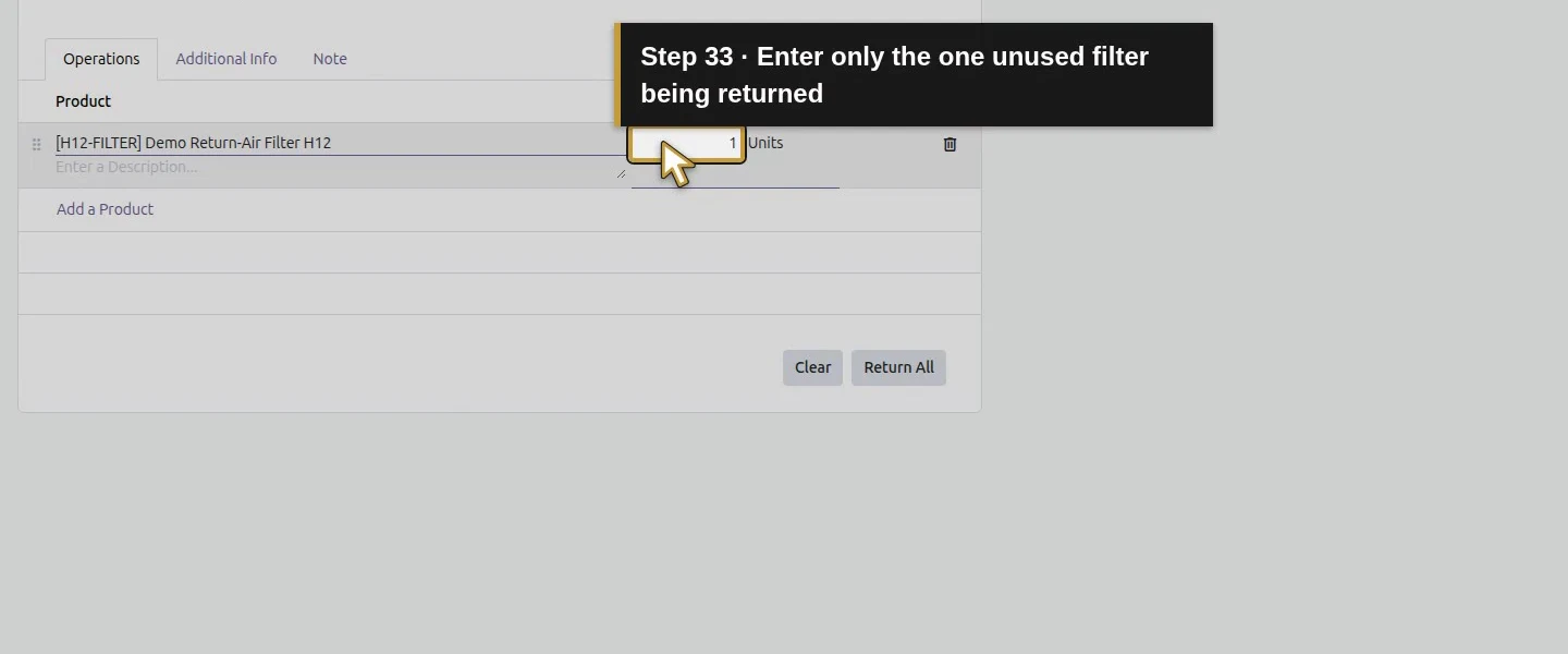 Action 33: Enter only the one unused filter being returned. The actual target is highlighted in gold.
