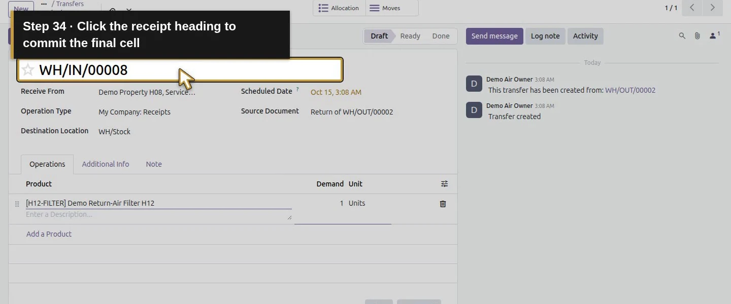Action 34: Click the receipt heading to commit the final cell. The actual target is highlighted in gold.