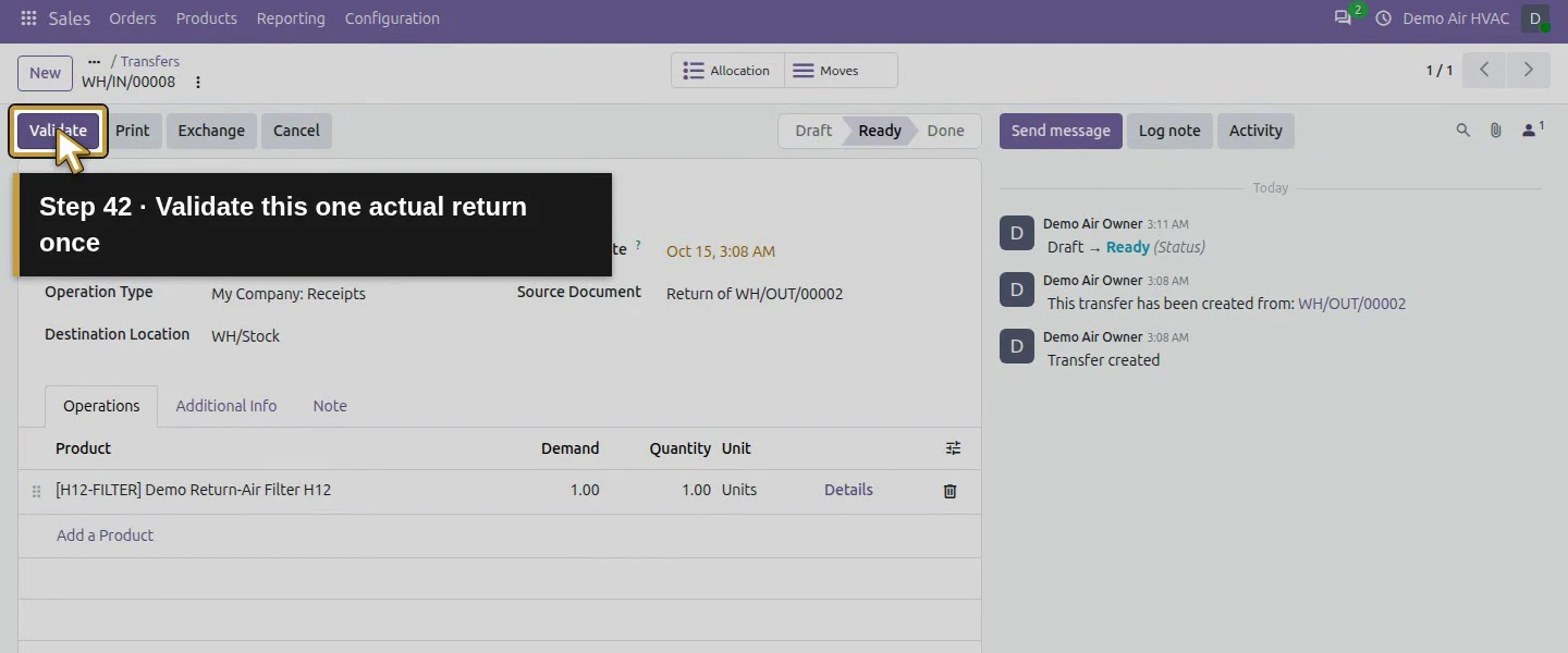 Action 42: Validate this one actual return once. The actual target is highlighted in gold.