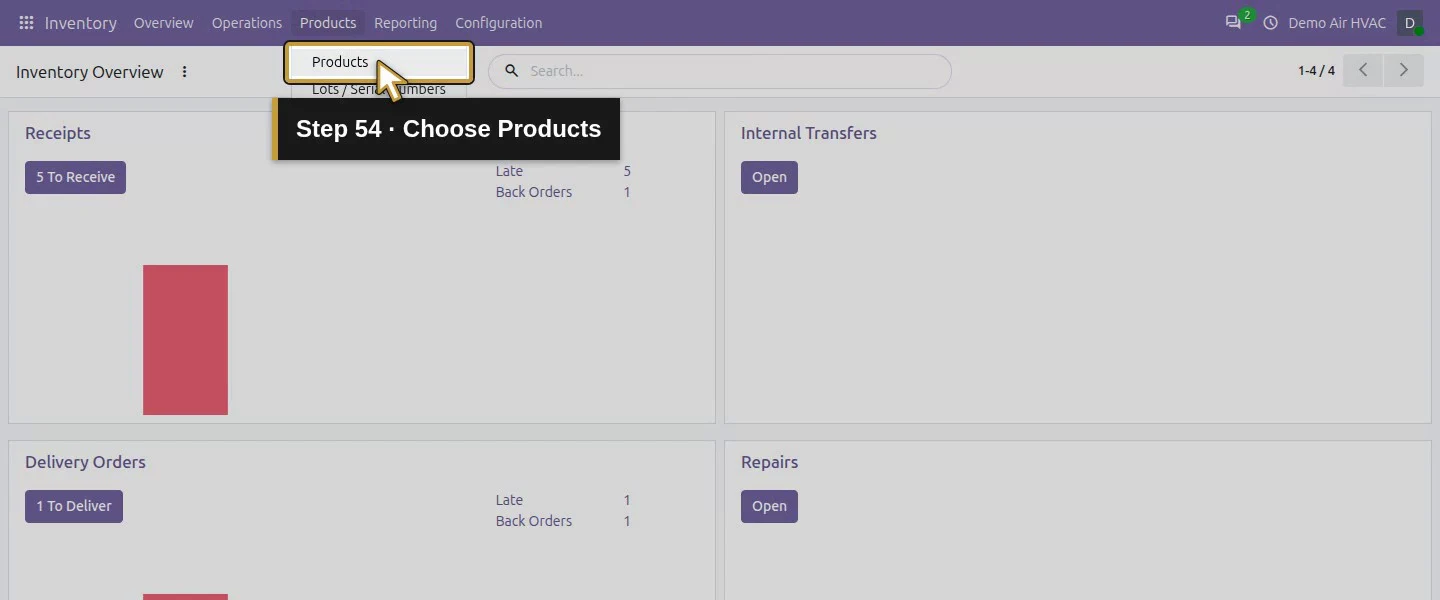 Action 54: Choose Products. The actual target is highlighted in gold.