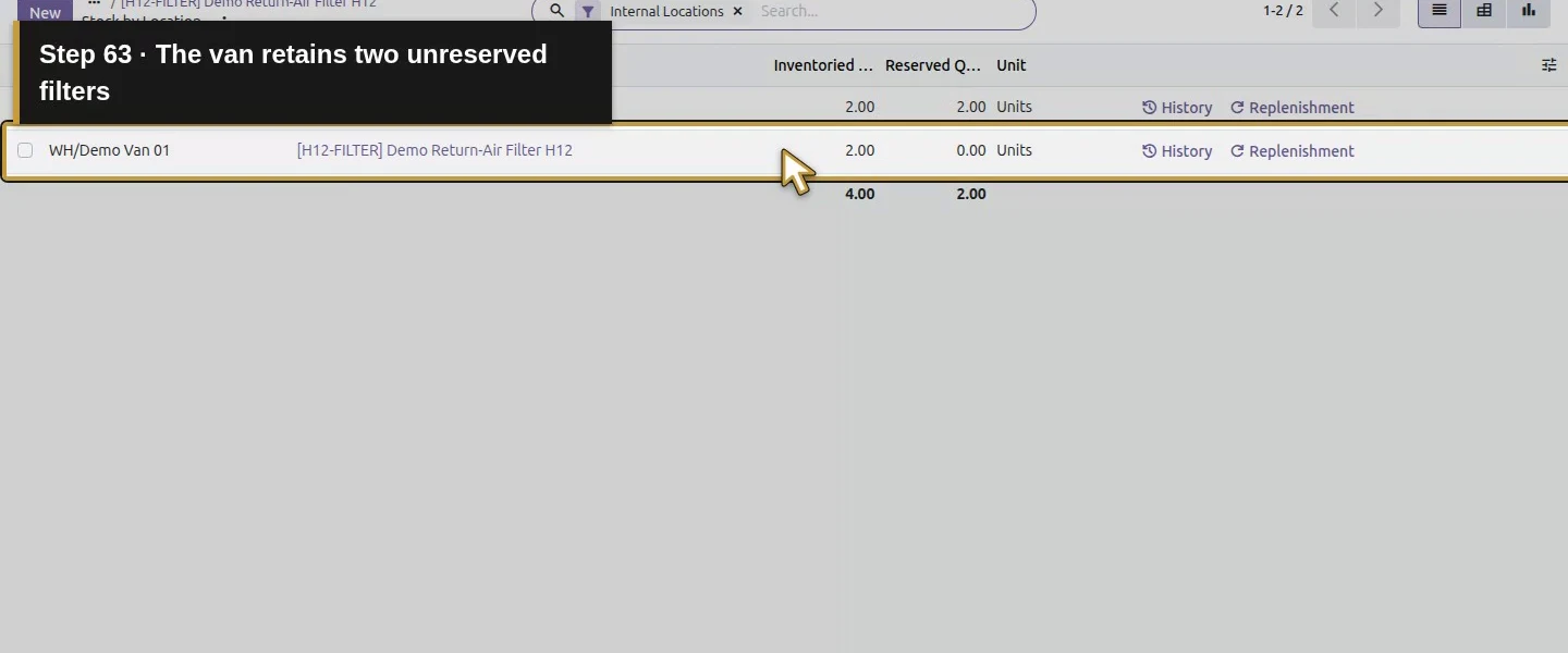 Action 63: The van retains two unreserved filters. The actual target is highlighted in gold.