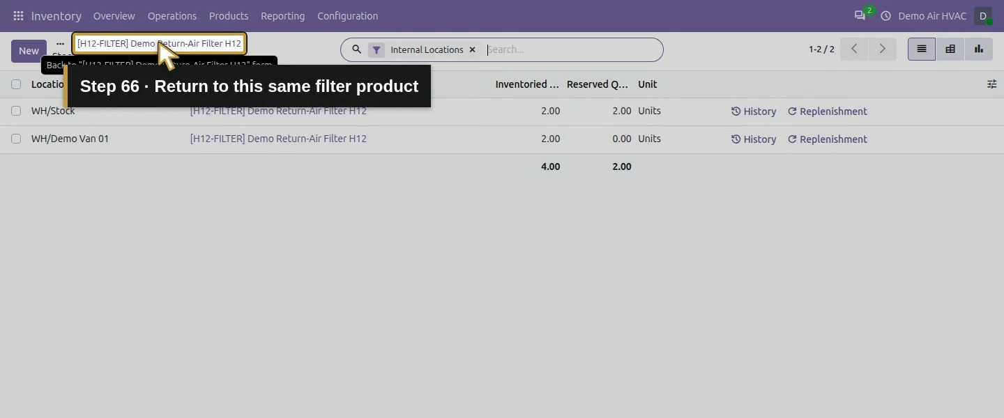 Action 66: Return to this same filter product. The actual target is highlighted in gold.