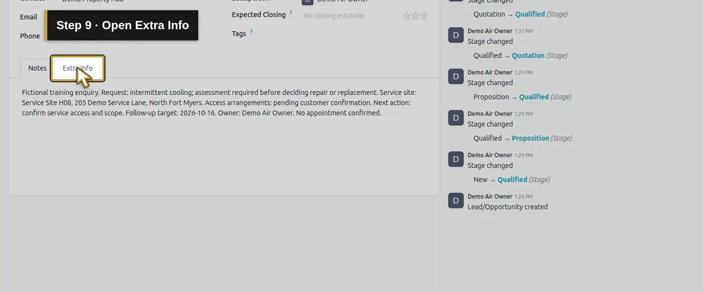 Action 9: Open Extra Info. The actual target is highlighted in gold.