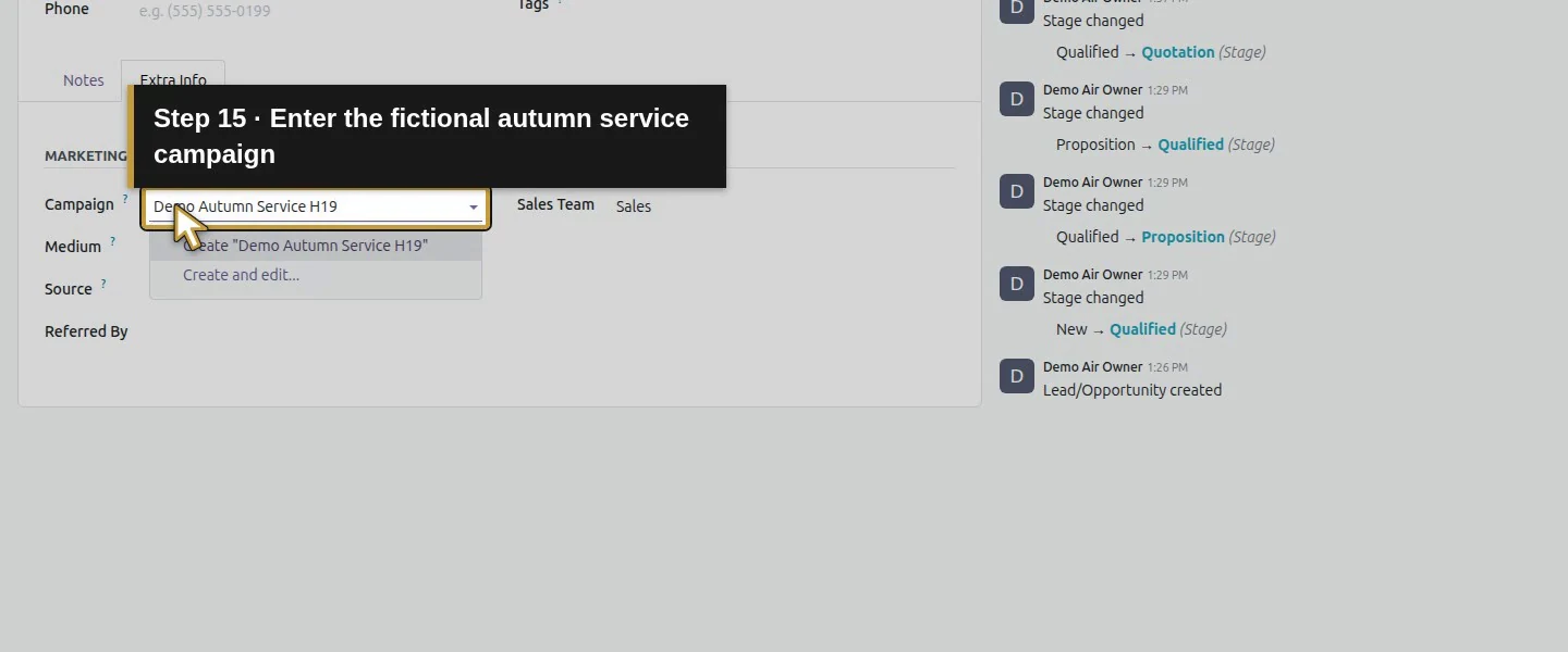 Action 15: Enter the fictional autumn service campaign. The actual target is highlighted in gold.